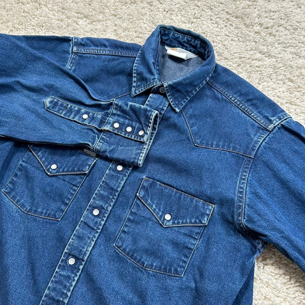 Vintage Carhartt Denim Western Shirt Medium Blue Pearl Snap Long Sleeve Cowboy